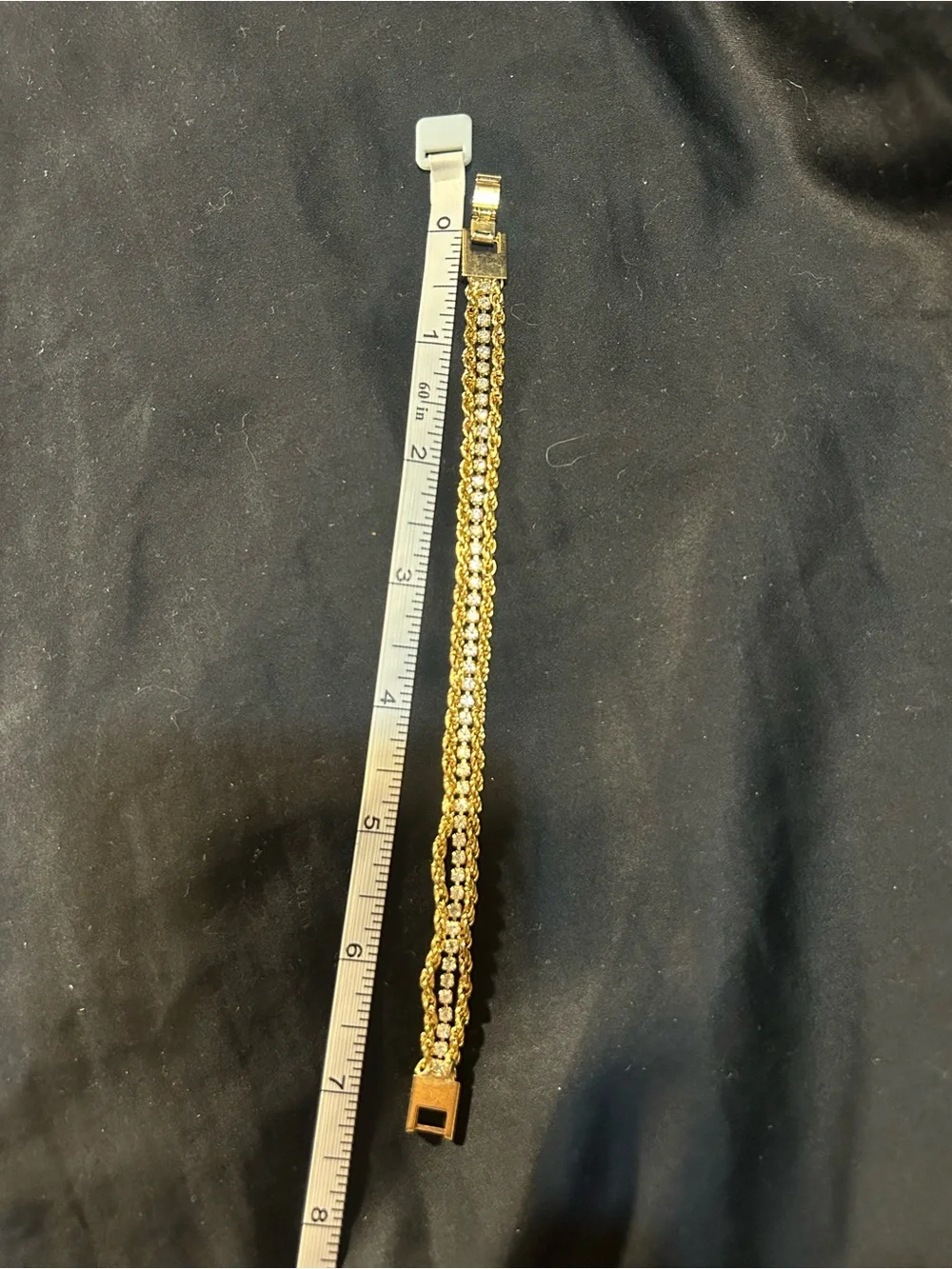 Elegant Vintage Gold-Tone Braided Chain Bracelet with Crystal Row